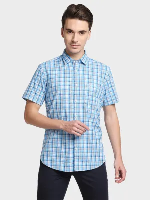 Colorplus Blue Checks Tailored Fit Cotton Casual Shirt
