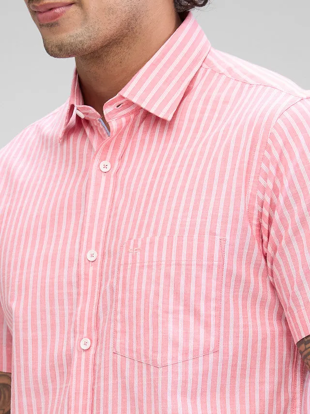Colorplus Men Pink Striped Tailored Fit Cotton Casual Shirt