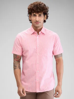 Colorplus Men Pink Striped Tailored Fit Cotton Casual Shirt