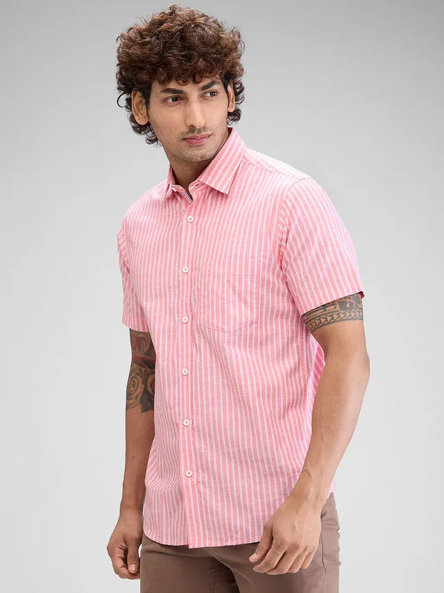 Colorplus Men Pink Striped Tailored Fit Cotton Casual Shirt