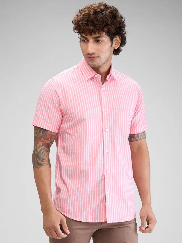 Colorplus Men Pink Striped Tailored Fit Cotton Casual Shirt