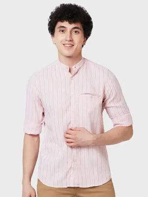 Colorplus Men Pink Striped Tailored Fit Linen Blend Casual Shirt
