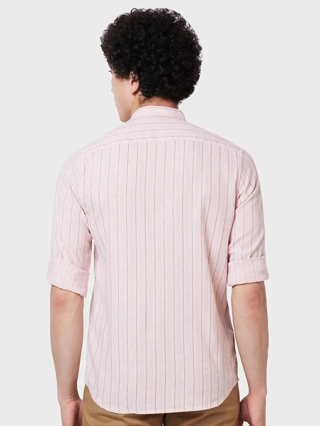 Colorplus Men Pink Striped Tailored Fit Linen Blend Casual Shirt