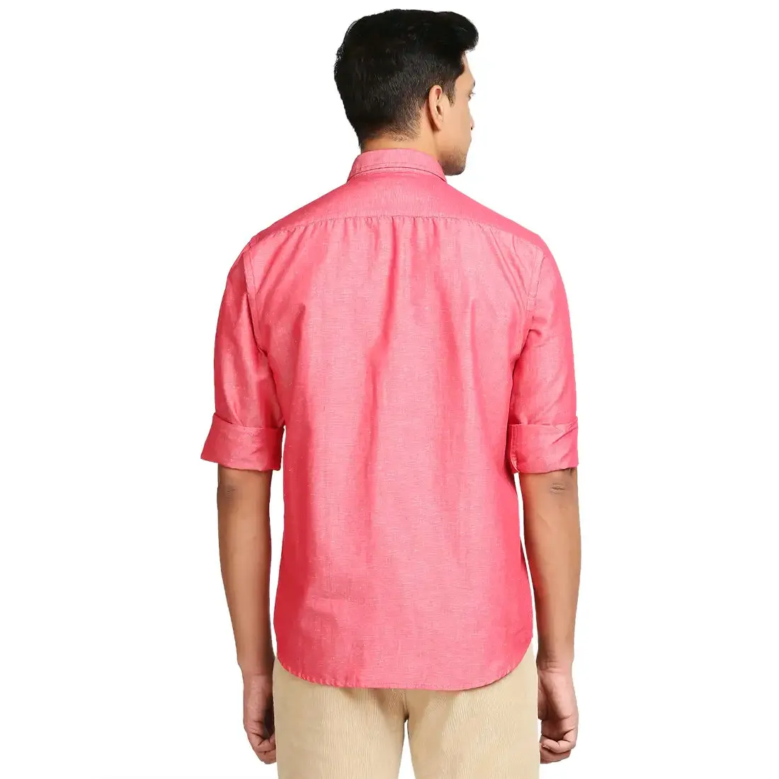 Colorplus Men Pink Warp Chambray Tailored Fit Cotton Blend Casual Shirt