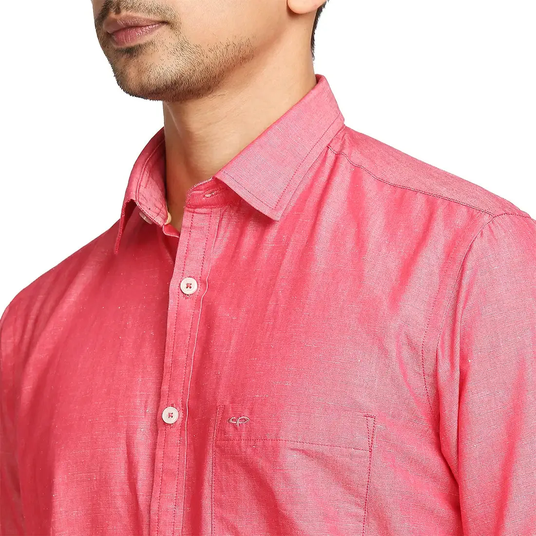 Colorplus Men Pink Warp Chambray Tailored Fit Cotton Blend Casual Shirt