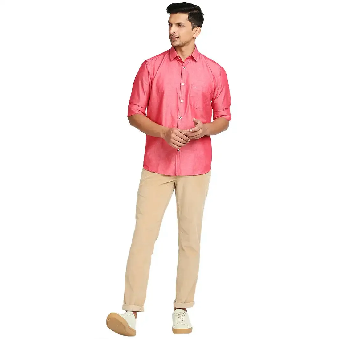 Colorplus Men Pink Warp Chambray Tailored Fit Cotton Blend Casual Shirt