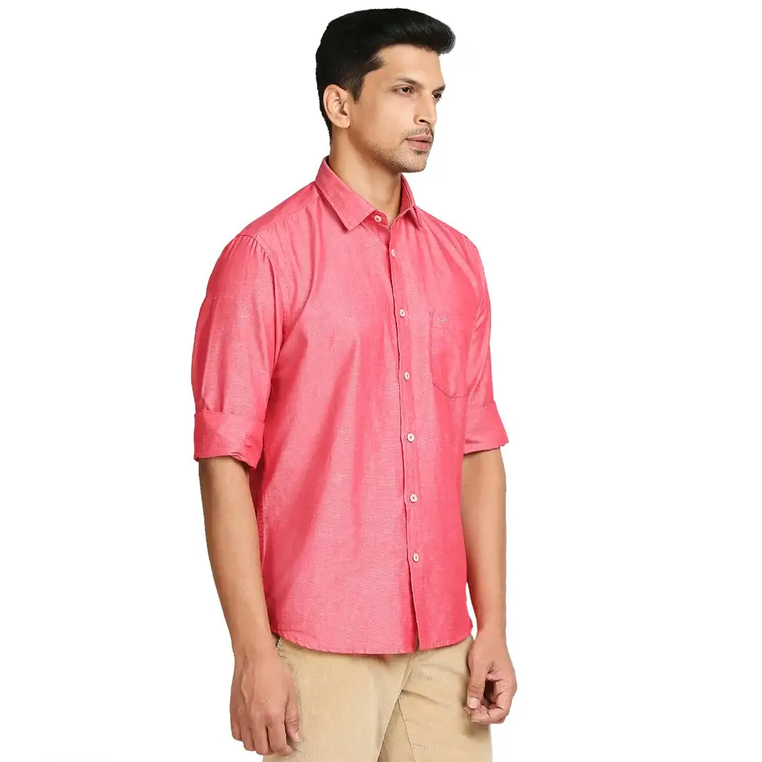 Colorplus Men Pink Warp Chambray Tailored Fit Cotton Blend Casual Shirt