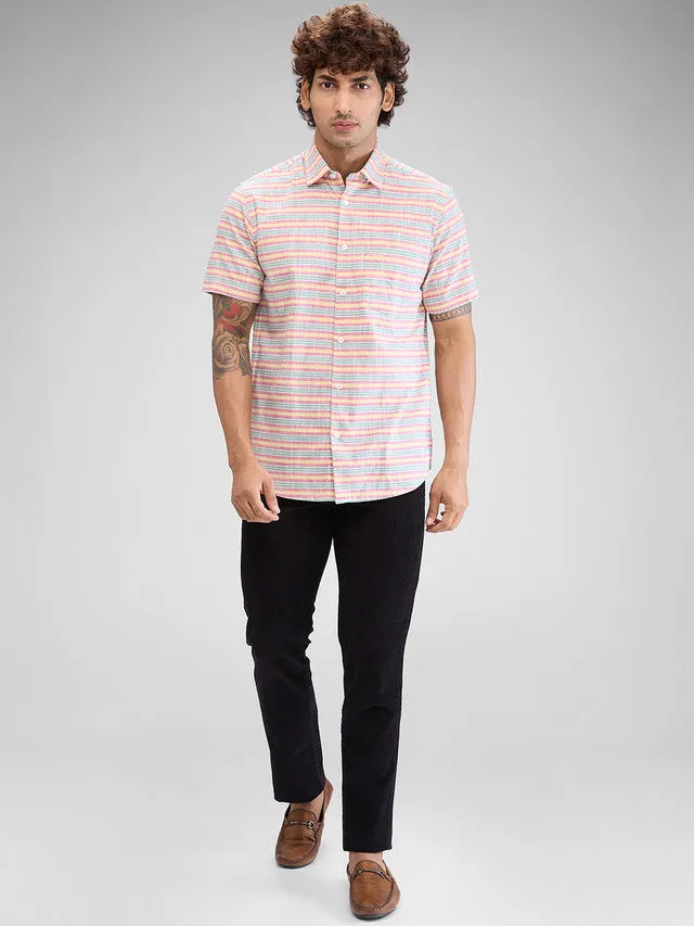 Colorplus Red Barre Tailored Fit Cotton Casual Shirt
