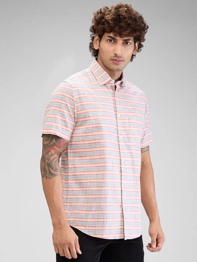 Colorplus Red Barre Tailored Fit Cotton Casual Shirt
