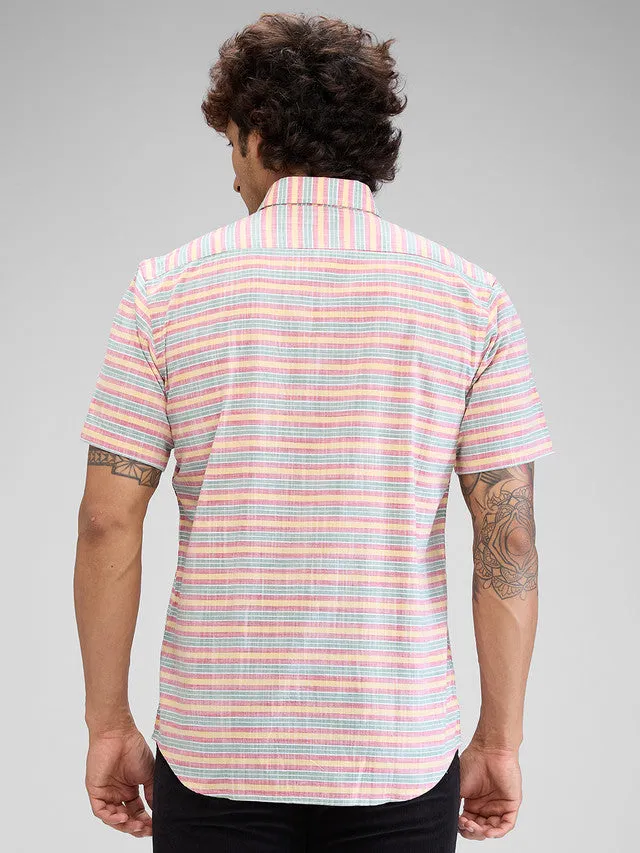 Colorplus Red Barre Tailored Fit Cotton Casual Shirt
