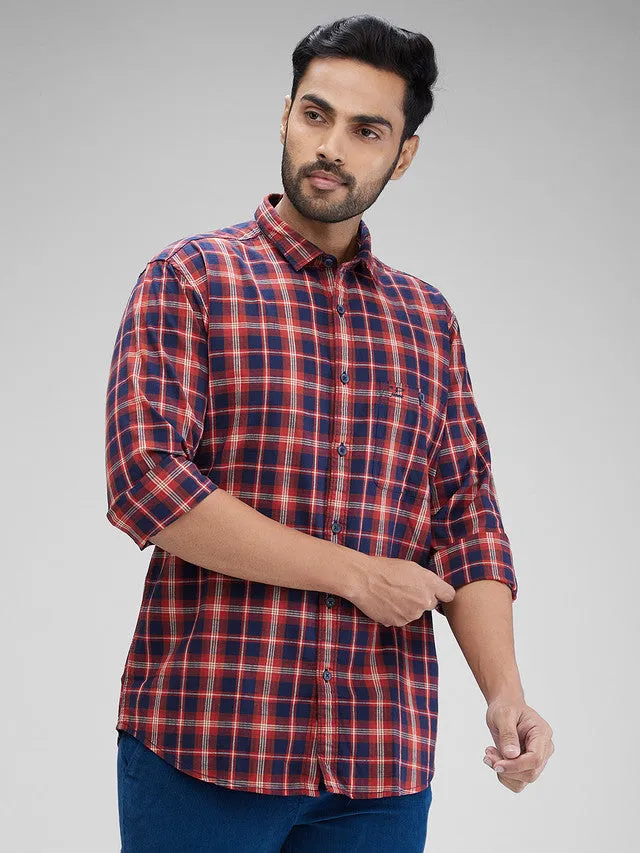 Colorplus Red Checks Tailored Fit Cotton Casual Shirt