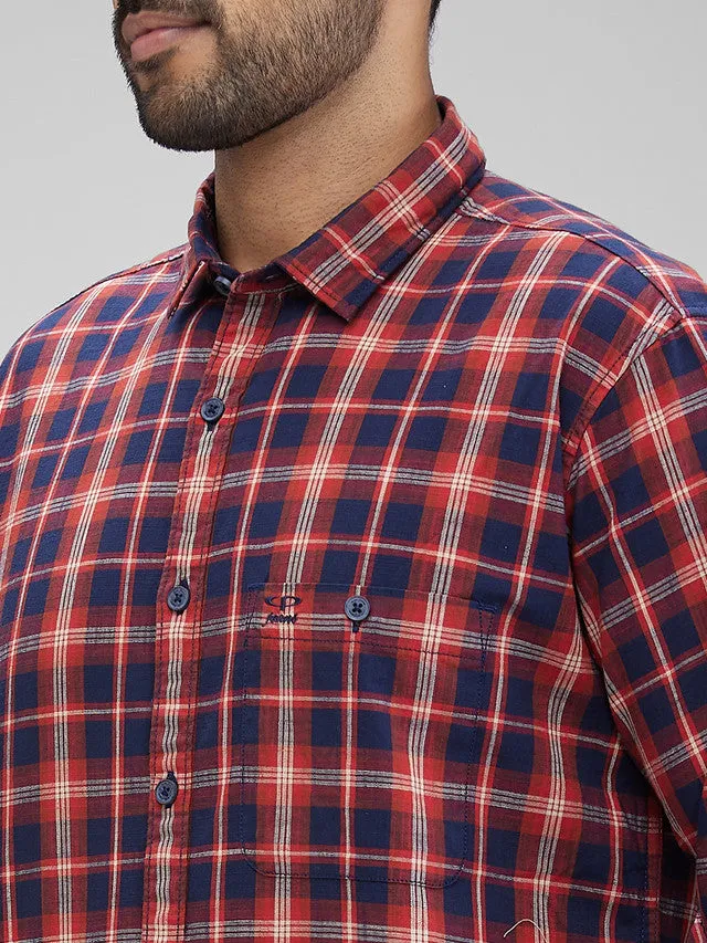 Colorplus Red Checks Tailored Fit Cotton Casual Shirt