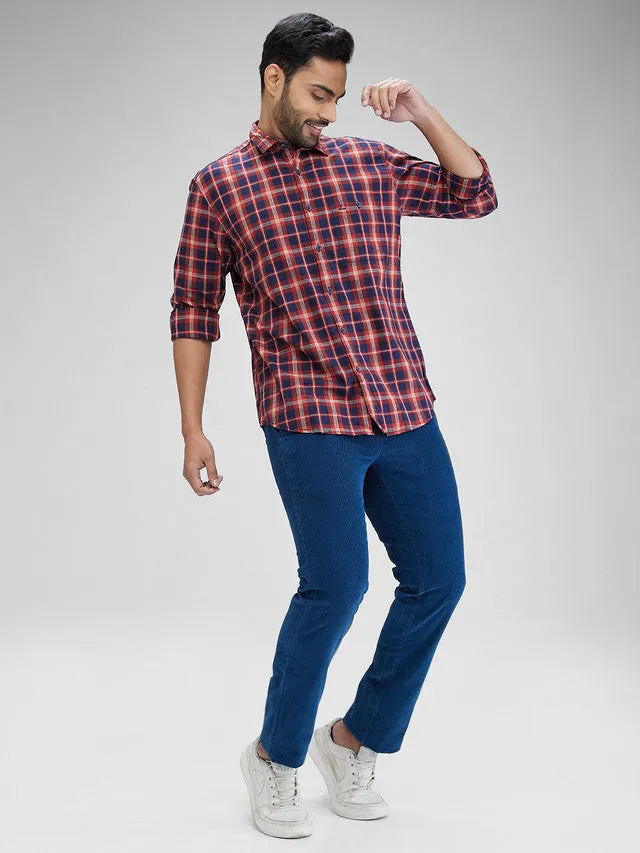 Colorplus Red Checks Tailored Fit Cotton Casual Shirt