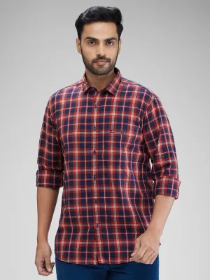 Colorplus Red Checks Tailored Fit Cotton Casual Shirt