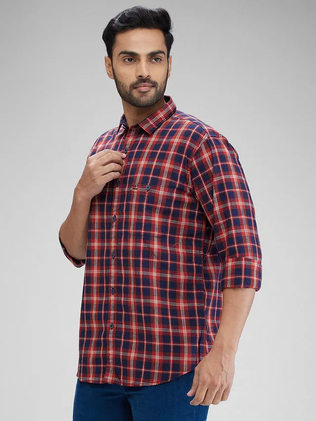 Colorplus Red Checks Tailored Fit Cotton Casual Shirt