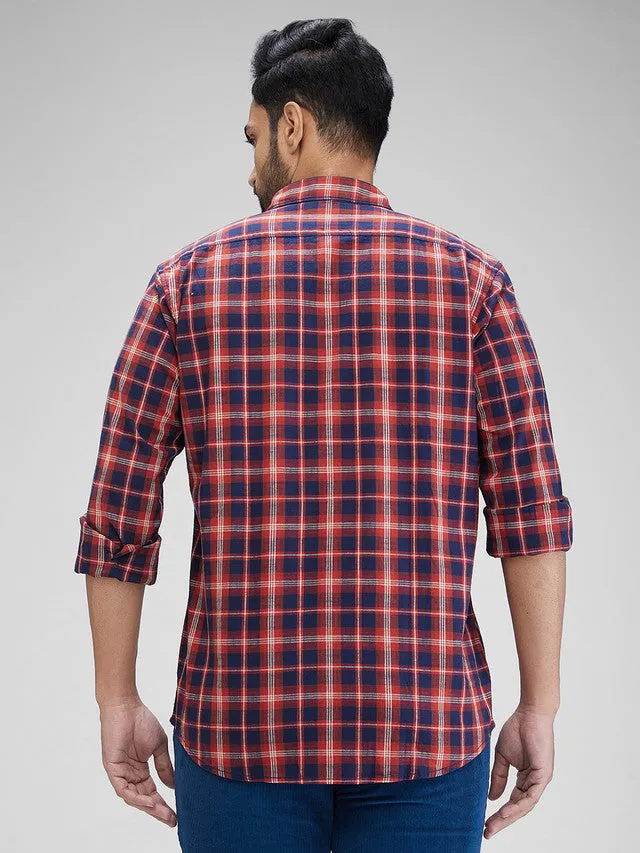 Colorplus Red Checks Tailored Fit Cotton Casual Shirt