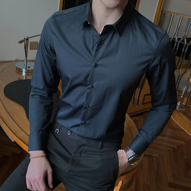 Cotton Long Sleeve Solid Slim Fit Dress Shirts