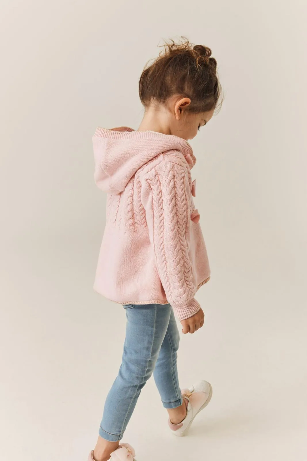 Cream Knitted Coatigan Pink