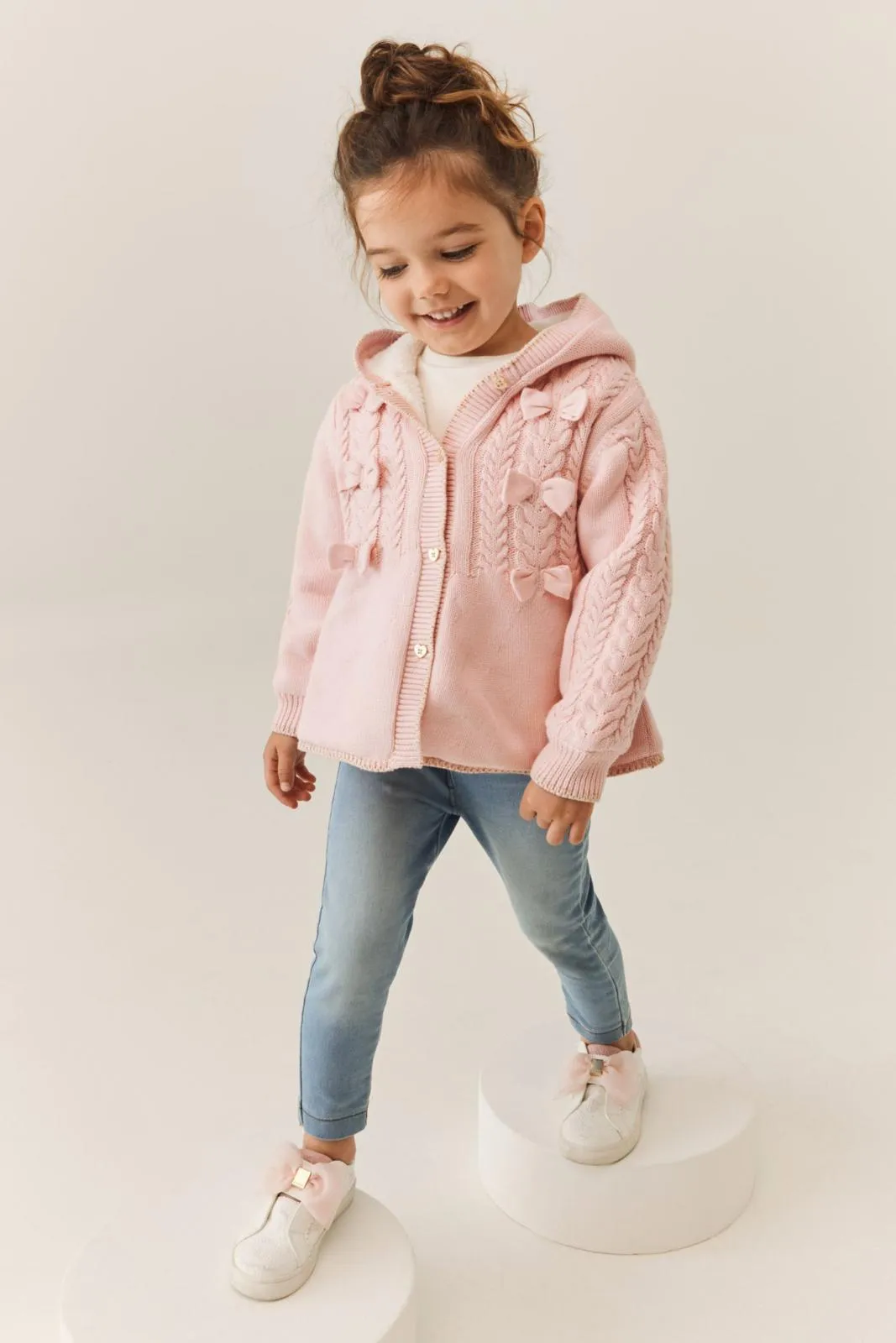 Cream Knitted Coatigan Pink