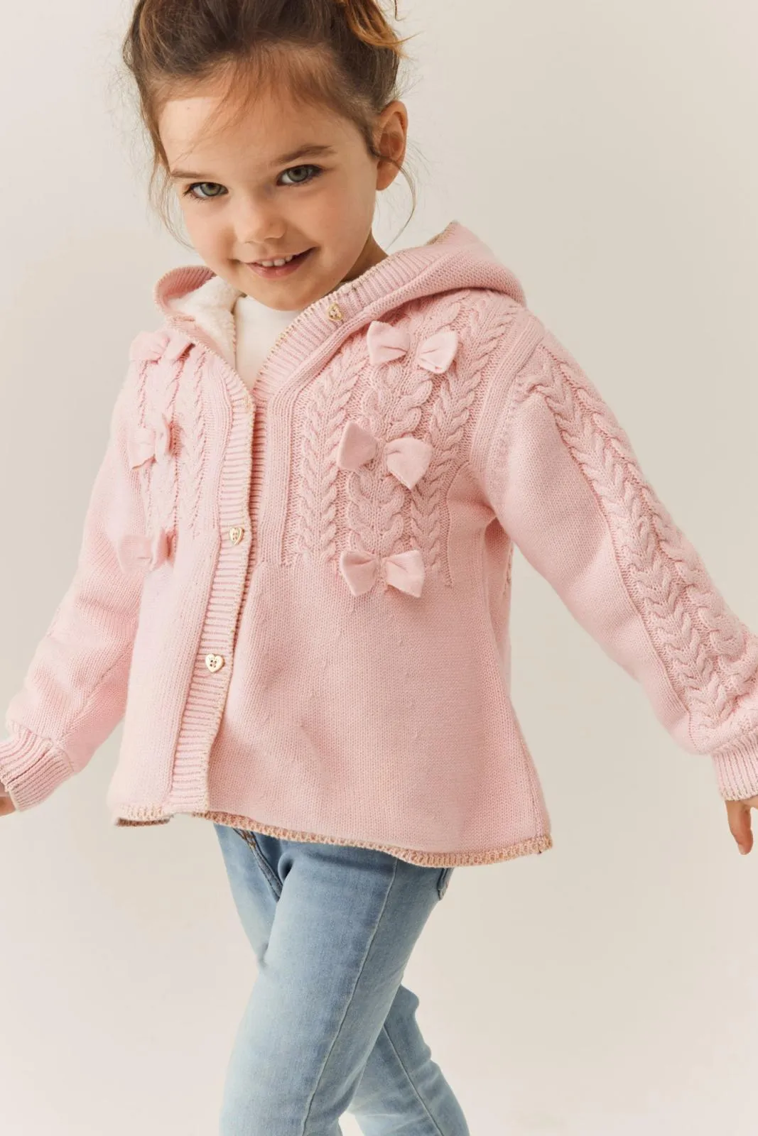 Cream Knitted Coatigan Pink