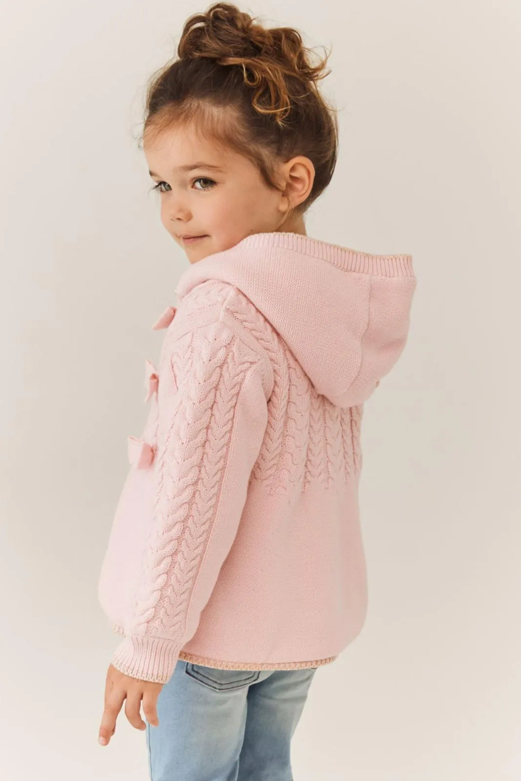 Cream Knitted Coatigan Pink