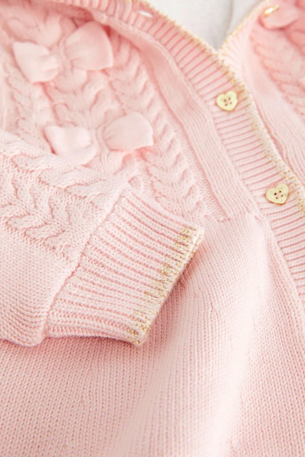 Cream Knitted Coatigan Pink