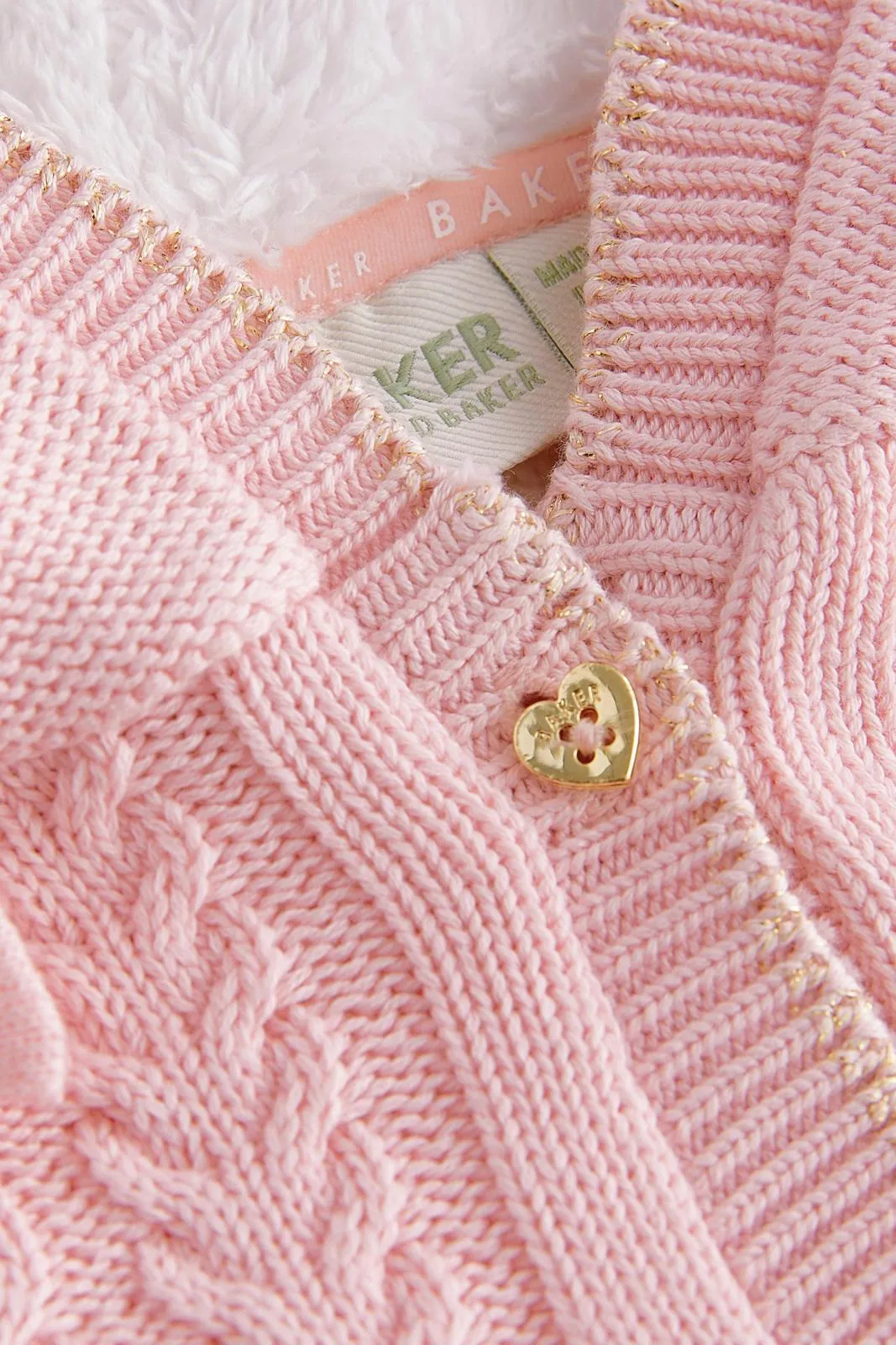 Cream Knitted Coatigan Pink