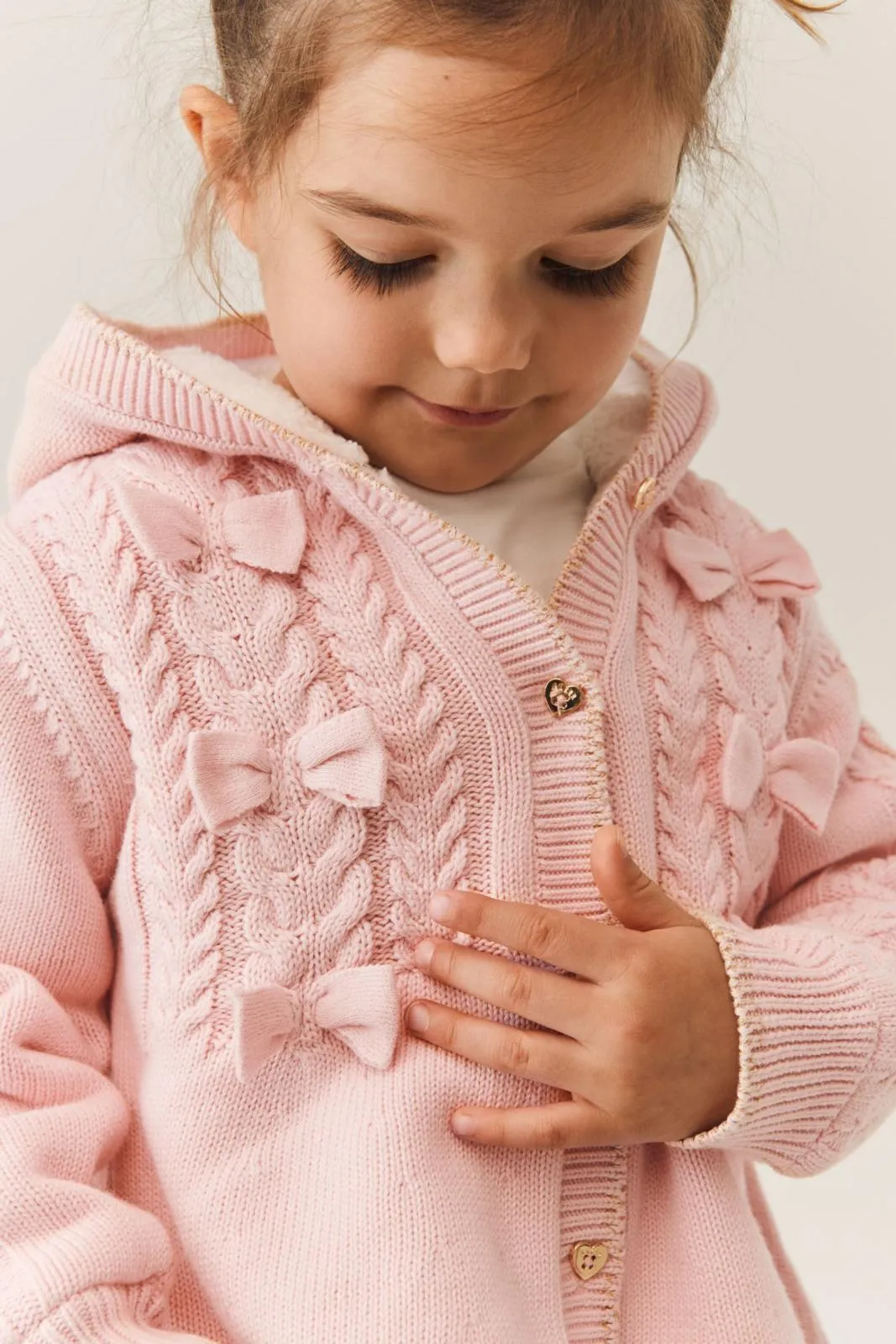 Cream Knitted Coatigan Pink