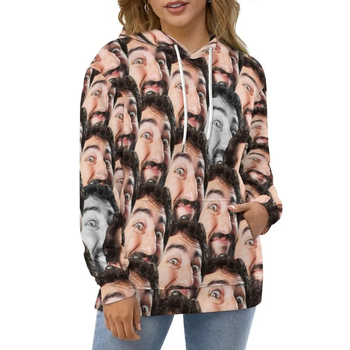 Custom Face Hoodie Jump Color Gray Unisex Large Size Design Your Own Hoodie Personalized Big Seamless Face Loose Hoodie Top Outfits