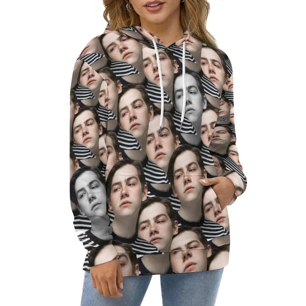 Custom Face Hoodie Jump Color Gray Unisex Large Size Design Your Own Hoodie Personalized Big Seamless Face Loose Hoodie Top Outfits