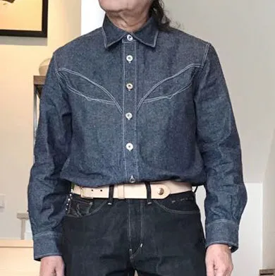 DDL 312- KALEB OV REGULAR FIT WESTERN DENIM SHIRT-10oz-E0 INDIGO