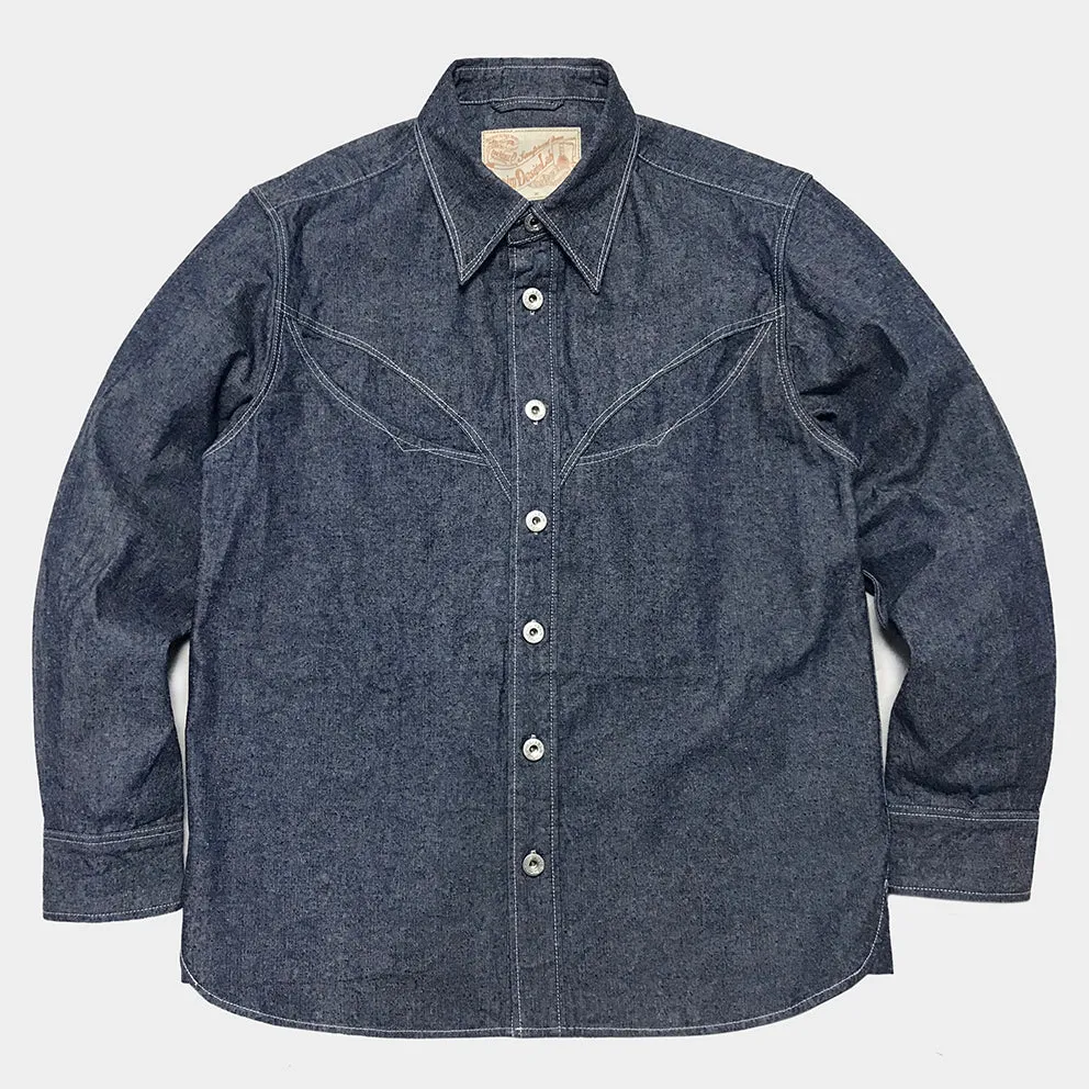 DDL 312- KALEB OV REGULAR FIT WESTERN DENIM SHIRT-10oz-E0 INDIGO