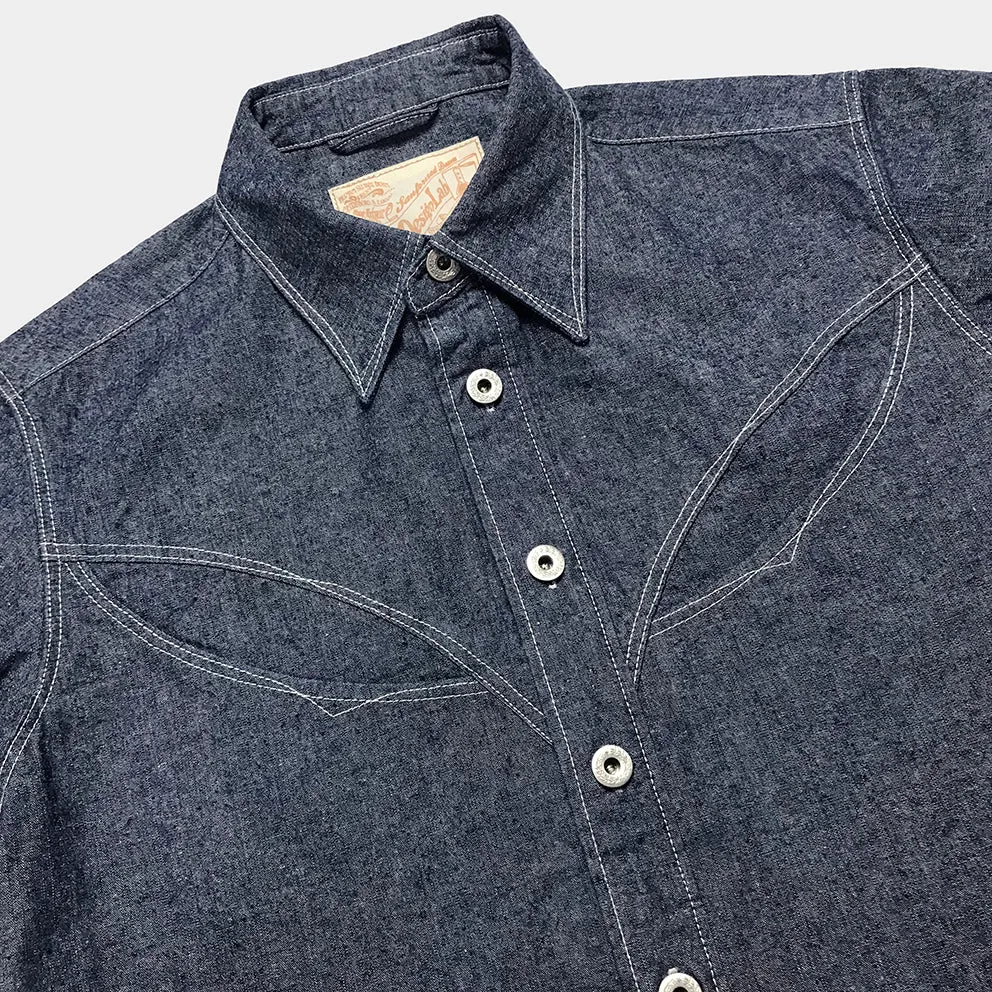 DDL 312- KALEB OV REGULAR FIT WESTERN DENIM SHIRT-10oz-E0 INDIGO