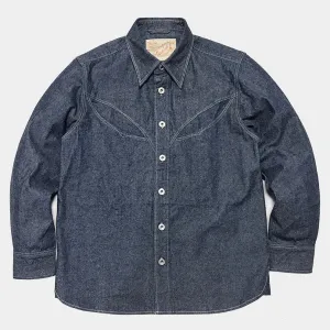 DDL 312- KALEB OV REGULAR FIT WESTERN DENIM SHIRT-10oz-E0 INDIGO