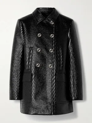 Double-breasted quilted coated wool-blend jacket