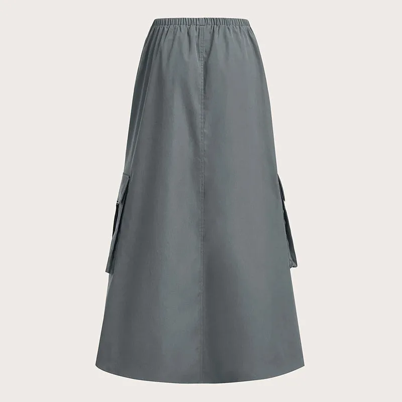 Drawstring Waist Flap Pocket Cargo Skirt