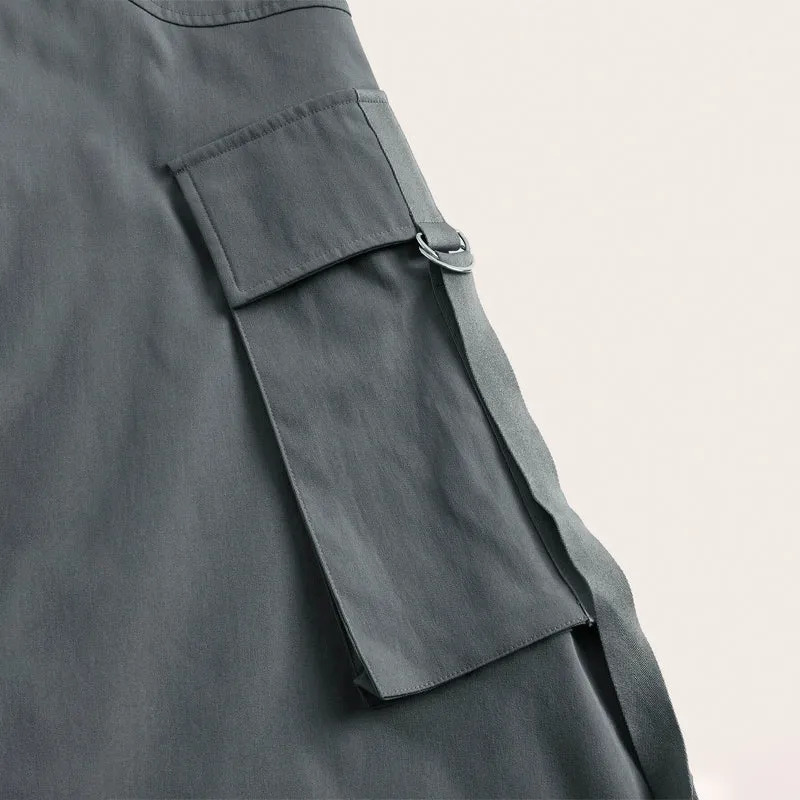 Drawstring Waist Flap Pocket Cargo Skirt