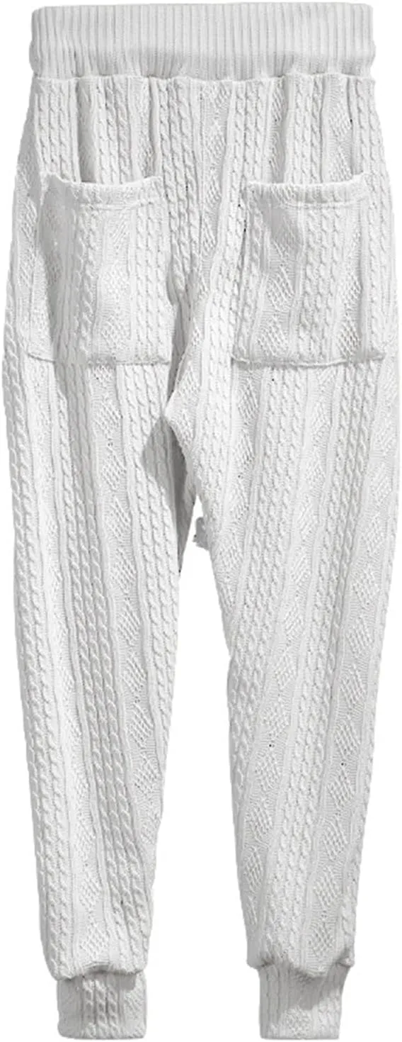 evzosrz Mens Casual Pants Jacquard Knitted Loose Joggers Relaxed Fit Trousers Elasticated Waist Drawstring Solid Sweatpants