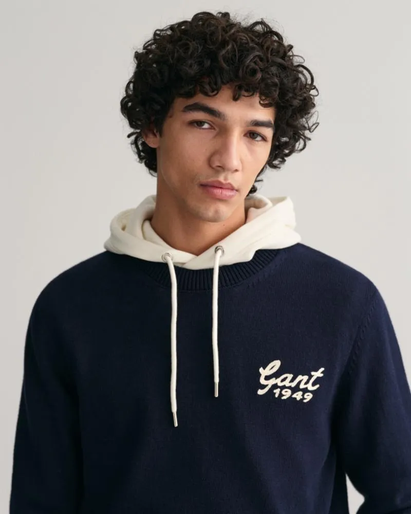 Gant Apparel Mens RELAXED LETTERMAN C-NECK 433/EVENING BLUE