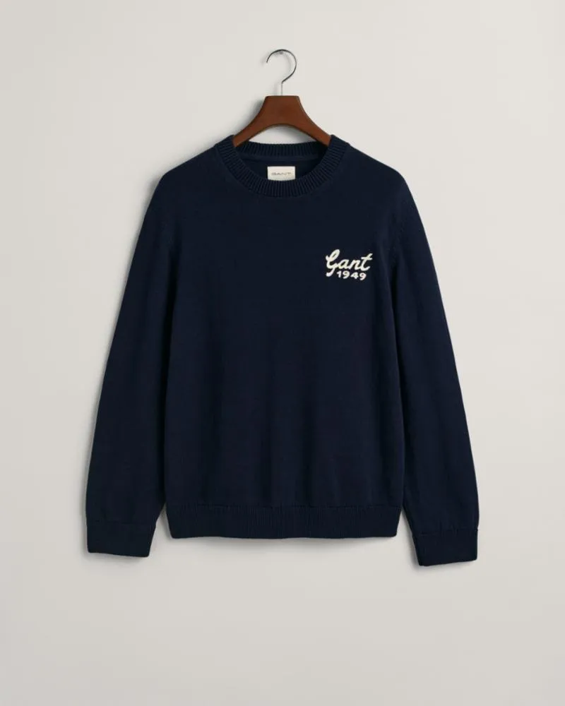 Gant Apparel Mens RELAXED LETTERMAN C-NECK 433/EVENING BLUE