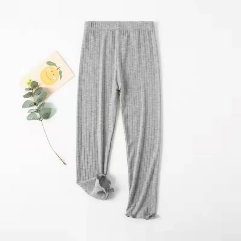 Girl Pants Soft Elastic Cotton Kids Leggings Solid Color Girls Skinny Pants Ruffle Striped Kids Trousers 2-13Y Children Trousers