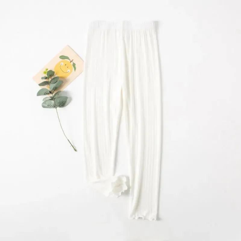 Girl Pants Soft Elastic Cotton Kids Leggings Solid Color Girls Skinny Pants Ruffle Striped Kids Trousers 2-13Y Children Trousers