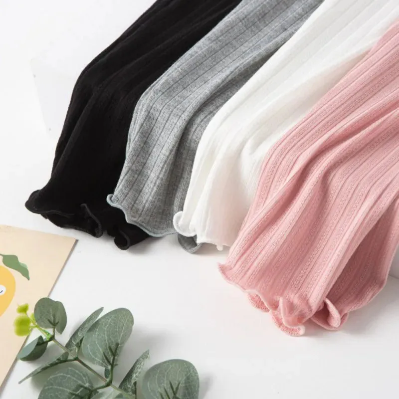 Girl Pants Soft Elastic Cotton Kids Leggings Solid Color Girls Skinny Pants Ruffle Striped Kids Trousers 2-13Y Children Trousers