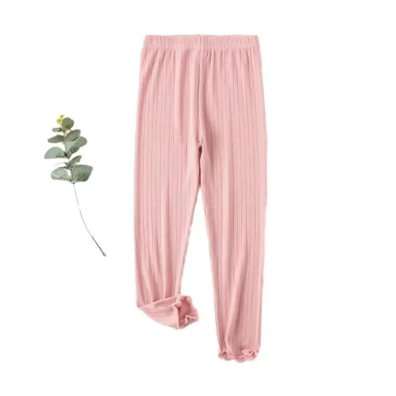 Girl Pants Soft Elastic Cotton Kids Leggings Solid Color Girls Skinny Pants Ruffle Striped Kids Trousers 2-13Y Children Trousers