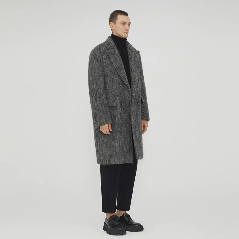 Gray Textured Wool Overcoat