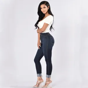 High Waist Stretch Solid Skinny Denim Pants