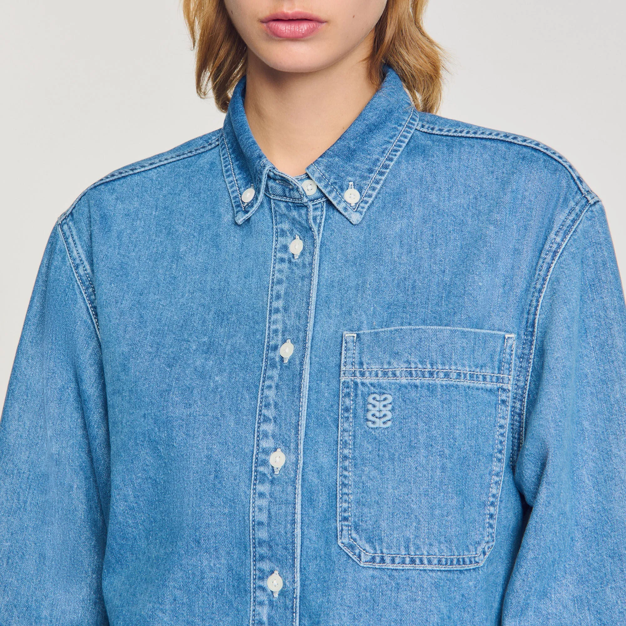Hiro Denim Cropped Shirt Blue Jean