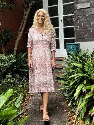Jiva 50's Dress - Clay Moroccan Tile Print - Ramie Jiva 50's Dress - Clay Moroccan Tile Print - Ramie