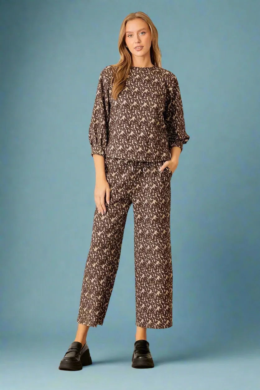 Knit Jacquard Pants Brown