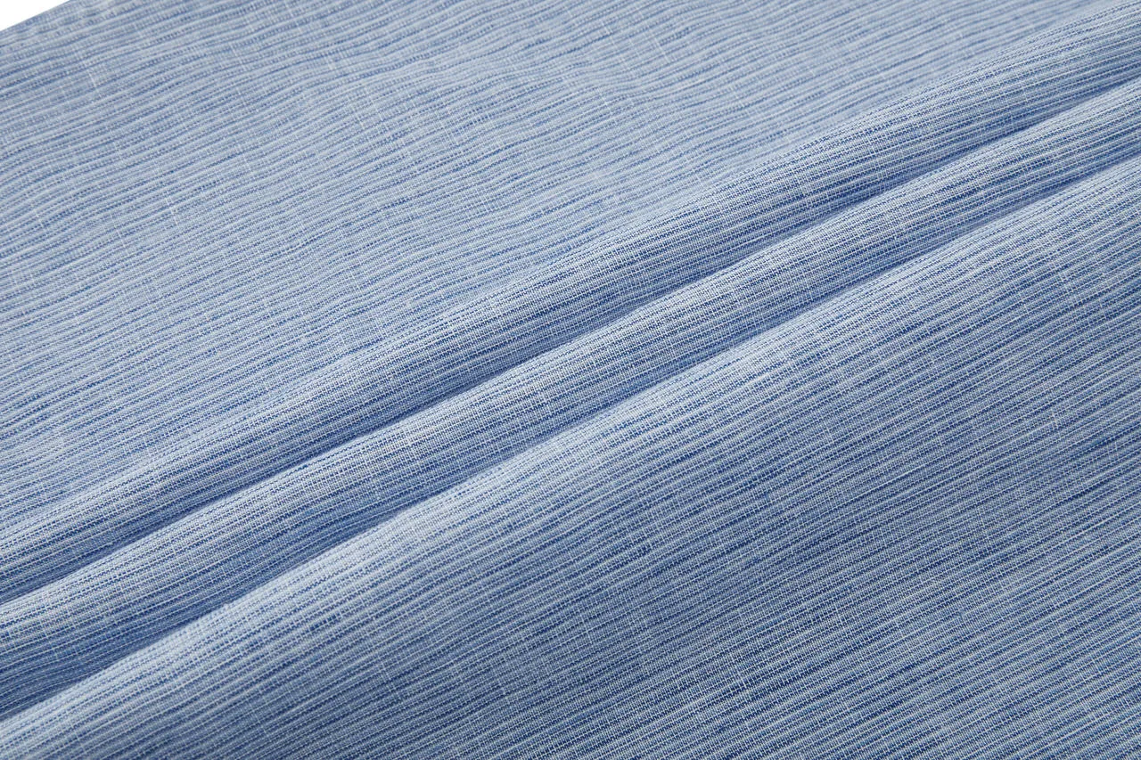 Linen Blend Stand Collar Stripe Casual Shirt in Smart Fit with Chest Pocket
